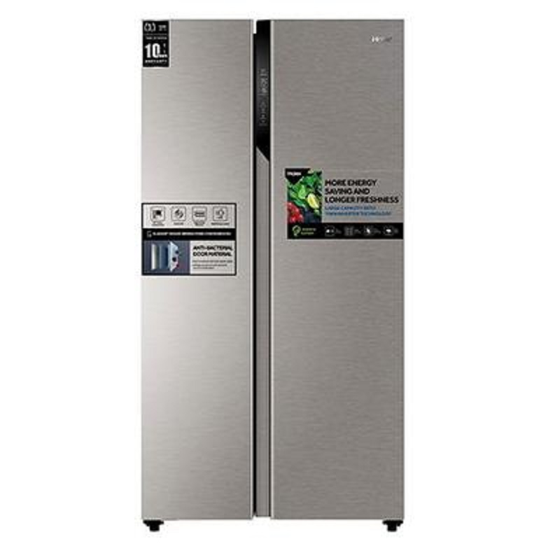 HAIER Two door Side by Side Refrigerator 17.8 feet, 504 liters, electronic control panel, inverter compressor, Chinese Industry, Silver - HRF-650SS 