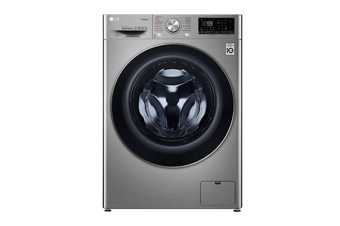 LG Automatic Washing Machine Front Load, 10.5 kg, 100% Drying, Drying 7 kg, 1400 cycles, 6 motions, Wi-Fi, Steam, Silver Steel - WSV1107XMT 