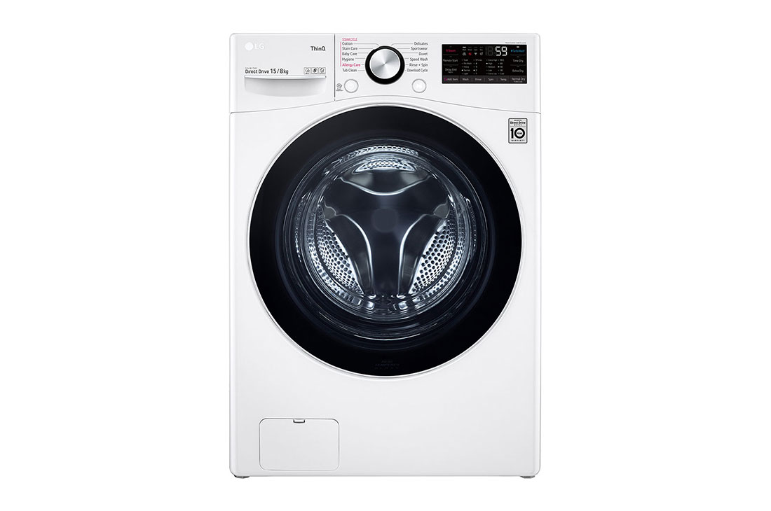 LG Washing Machine Front Load 15 Kg, 8 KG Dryer, Drying 100% , 6 Motions, Wifi, Steam, Chinese Industry, White - WS1508WHT