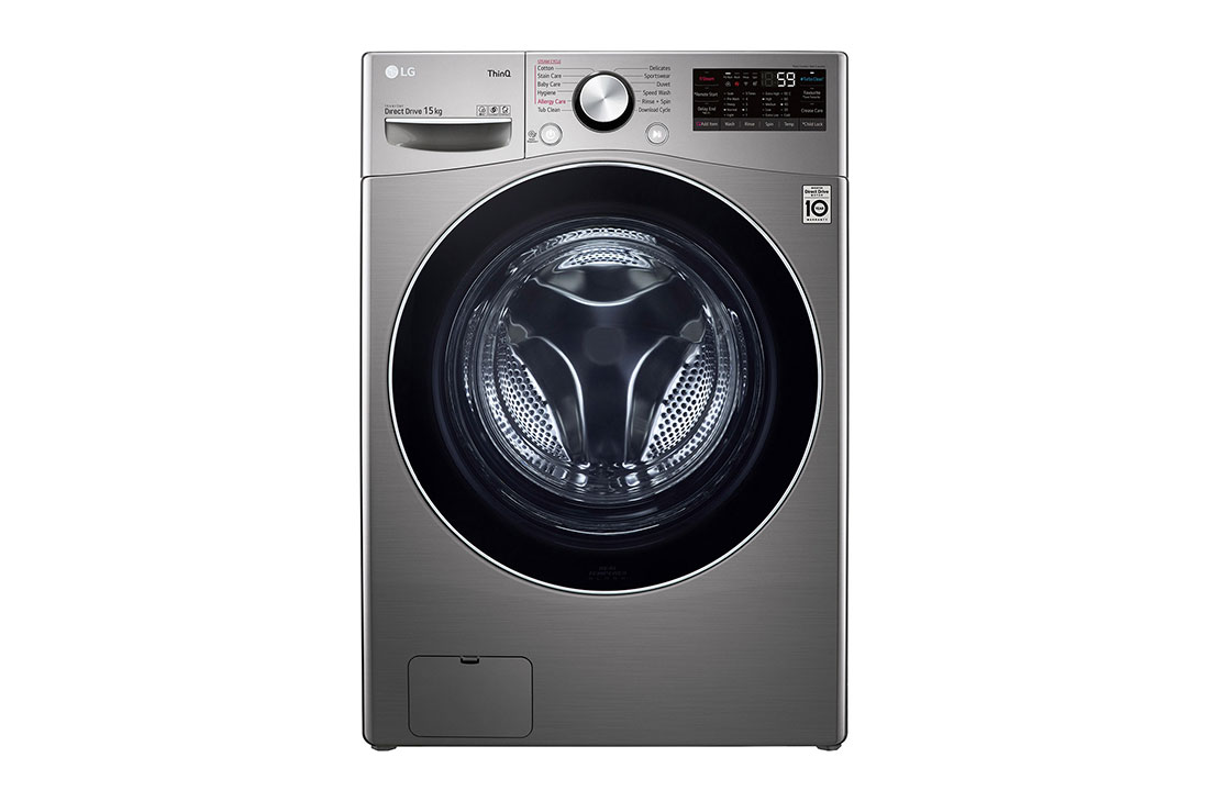 LG Front Load Washing Machine 15 Kg, Drying 75%, 6 Motions, Turbo Wash, Wi-Fi, Direct Drive Motor, Silver Steel - WF1510XMT