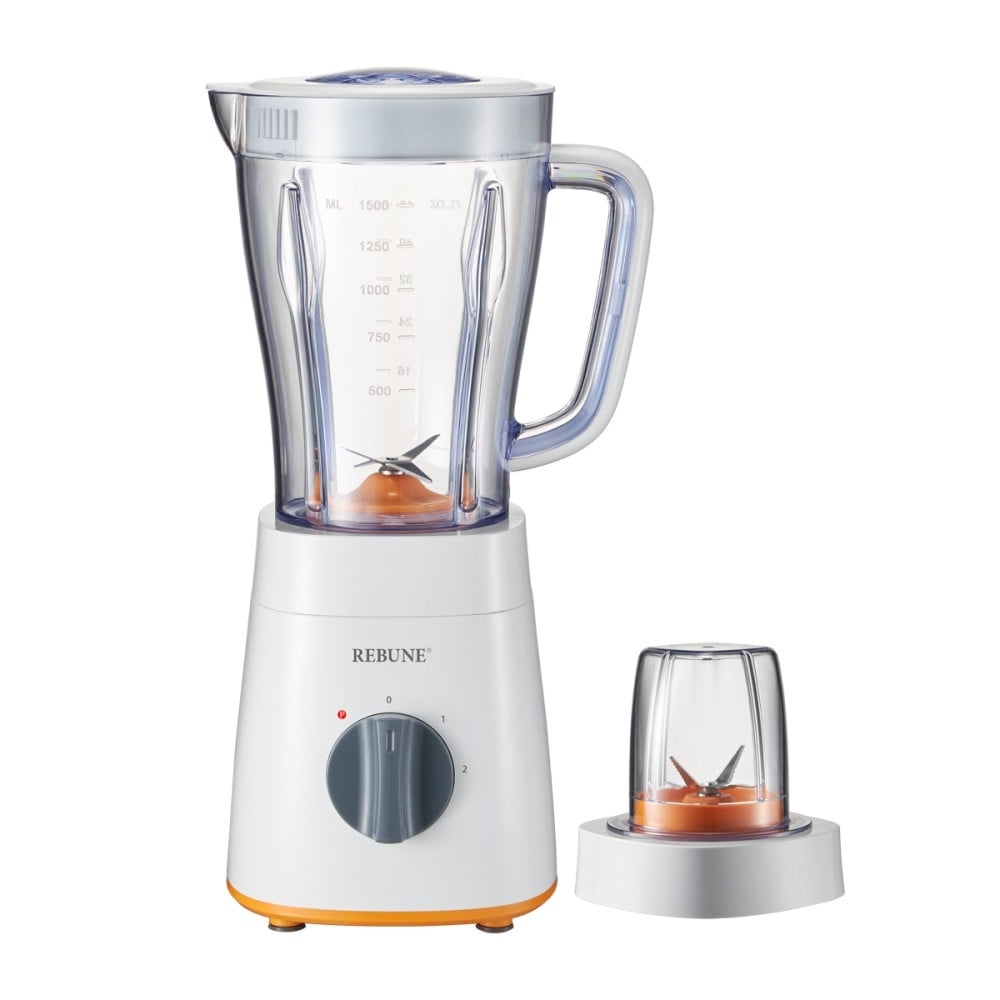 REBUNE Blender, 2 In 1, 650 W, 1.5 L, Three Speed Levels, Cooling Button + Grinder, White,RE-2-158