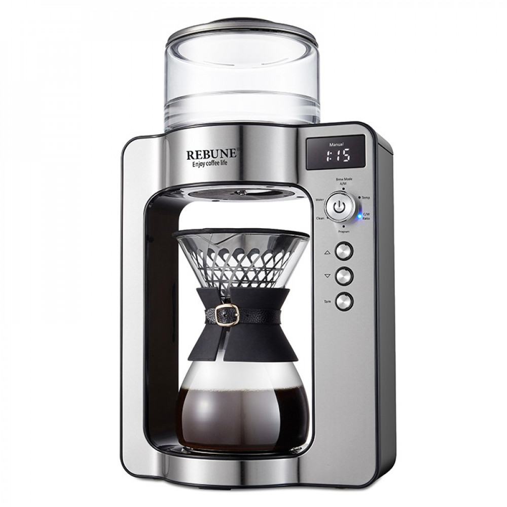 REBUNE Coffee Maker, Coffee Drip Machine, 1500 W, 1 L, Built-In Electronic Scale, Gray,RE-6-027