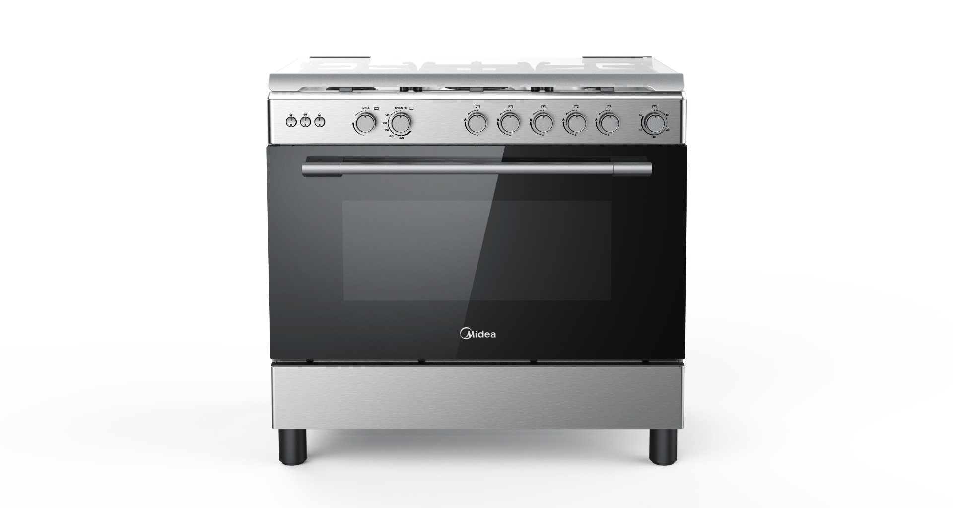 MIDEA Gas Oven 60 x 90 cm, 5 P Gas Including 1 Double Burner, Auto Ignition, Full Safety, Steel - 36LMG5G030