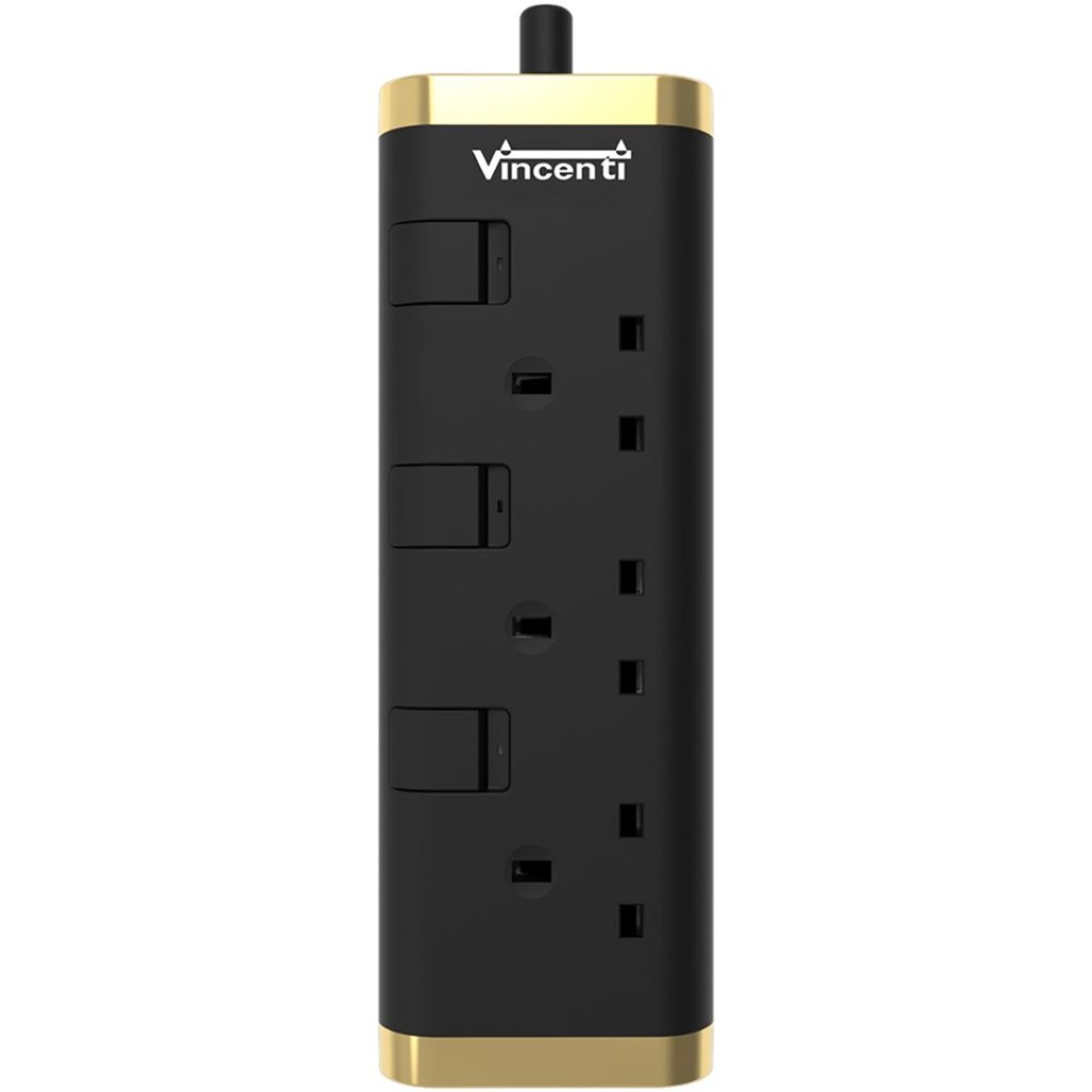فينسيت توصيلة كهرباء 2 متر، 3 مخارج، مع USB-C، أسود/ذهبي - VPCMBG-32U