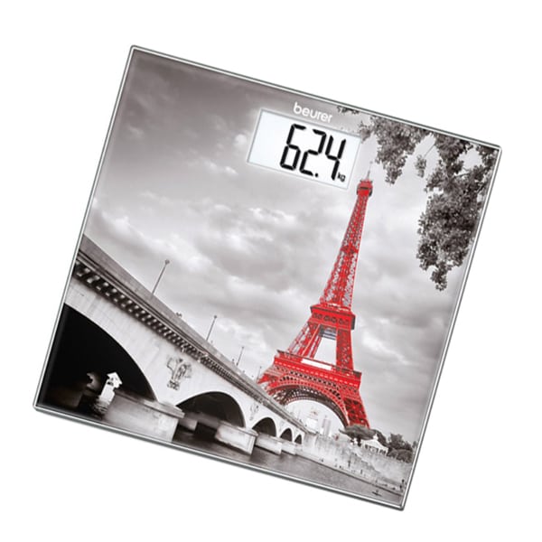 Beurer Bathroom Scale, Weight Capacity Up to 150 kg, Large LCD display, Paris Photo Scene Print - GS203 PARIS