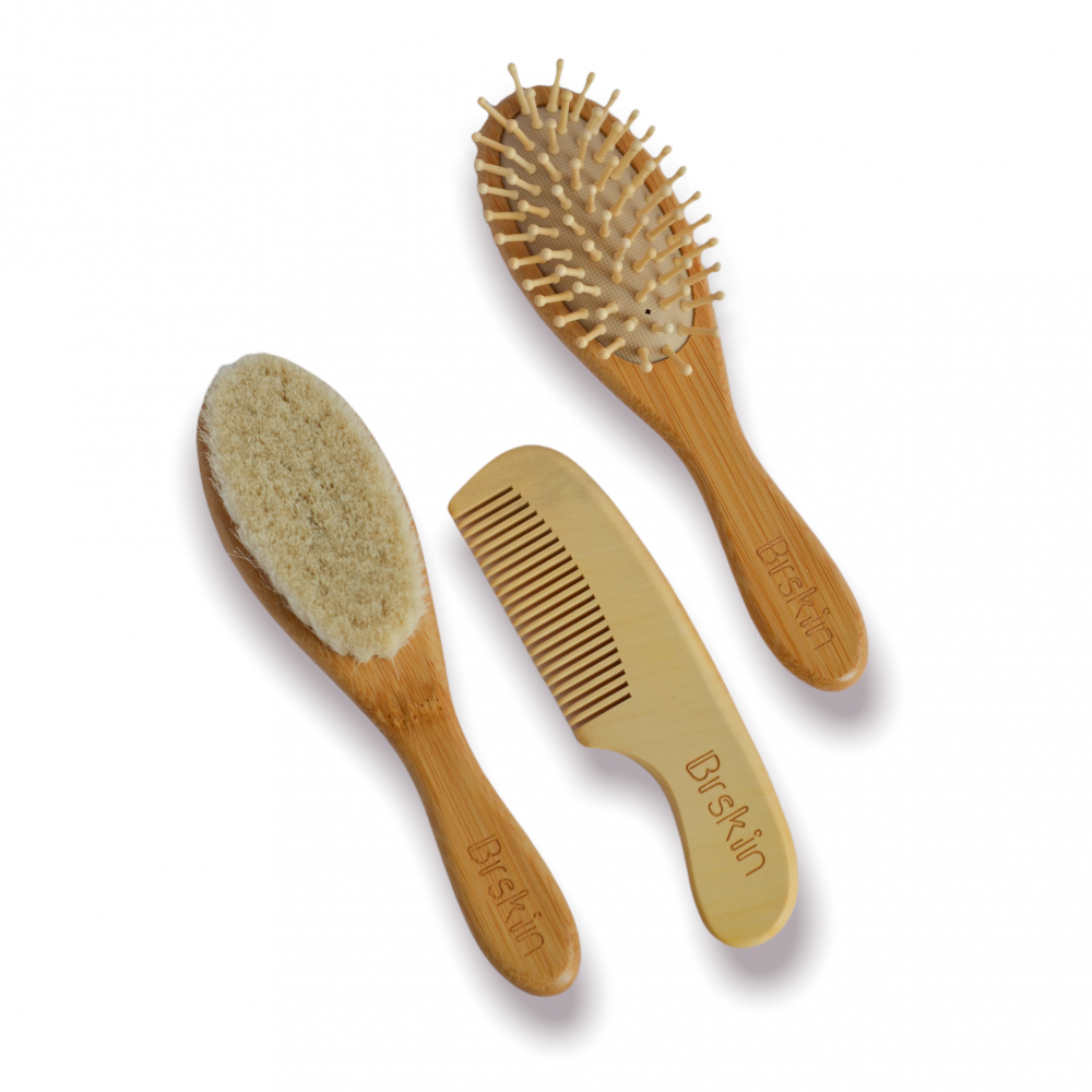 Brskin Hair Brush, 3 Pieces Of Natural And Hypoallergenic Materials, A Massage Brush To Stimulate Blood Circulation And A Detangling Comb, Wooden, 677937626643