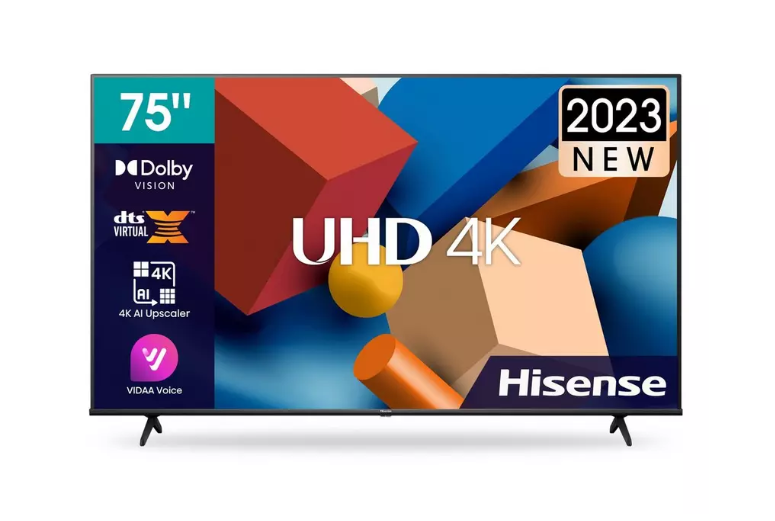 Hisense TV, LED, 75Inch, 4K A6K , VIDAA System , Dolby Vision HDR , Bluetooth , Wifi , 2 USB , 3 HDMI - 75A6K