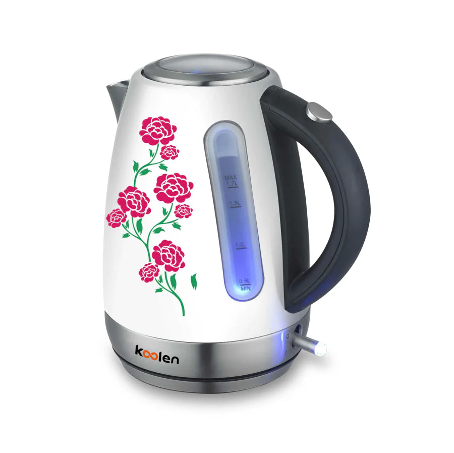 KOOLEN Kettle 1.7 Liter, 2200W-1850W, White with Red flowers decoration - 800102001