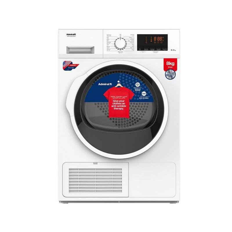 ADMIRAL Dryer 8 Kg, Condenser, Humidity Sensor, White - ADFD810GCUWCQ