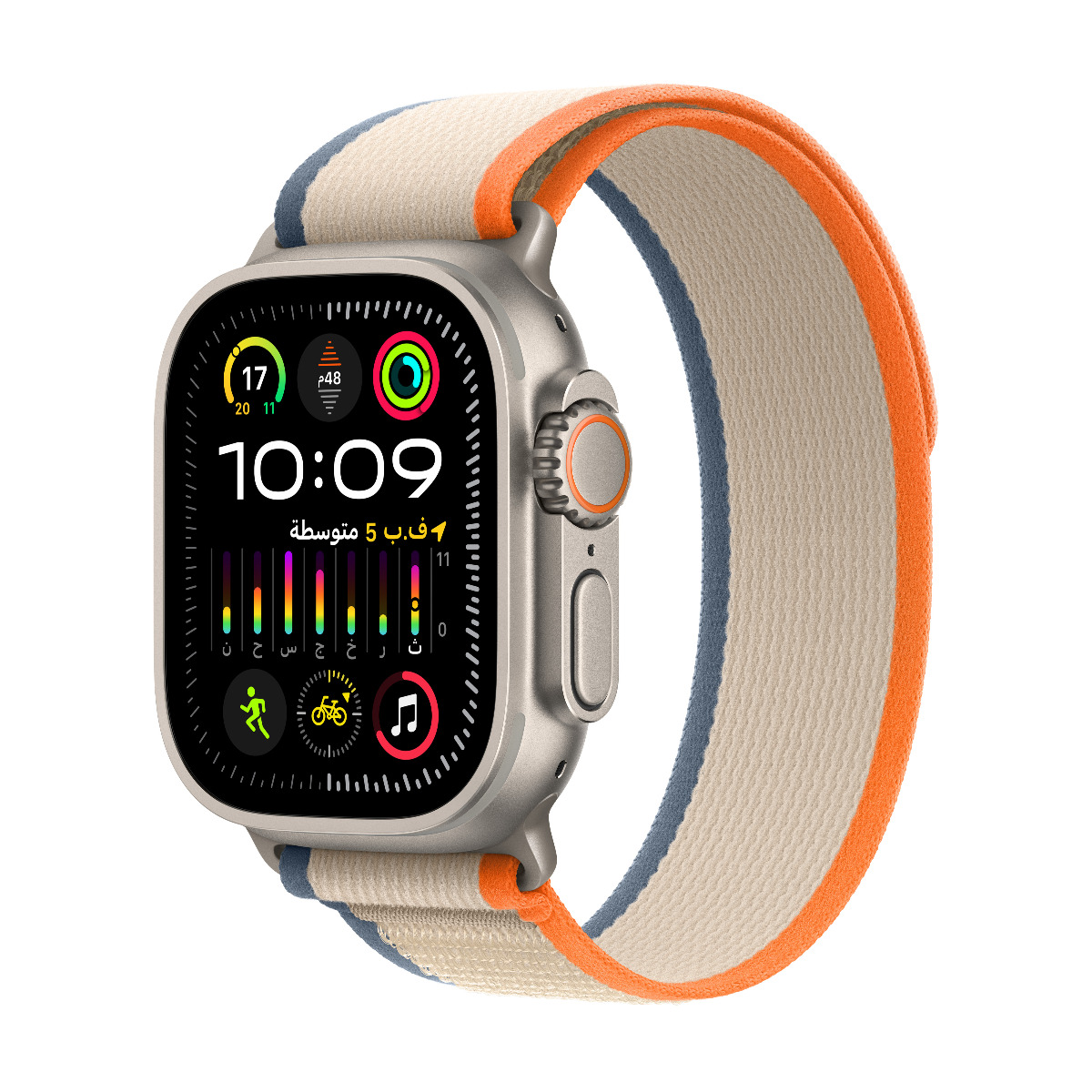 Apple Watch Ultra 2 GPS + Cellular, 49mm Titanium Case with with Orange/Beige Trail Loop - S/M, MRF13AE/A