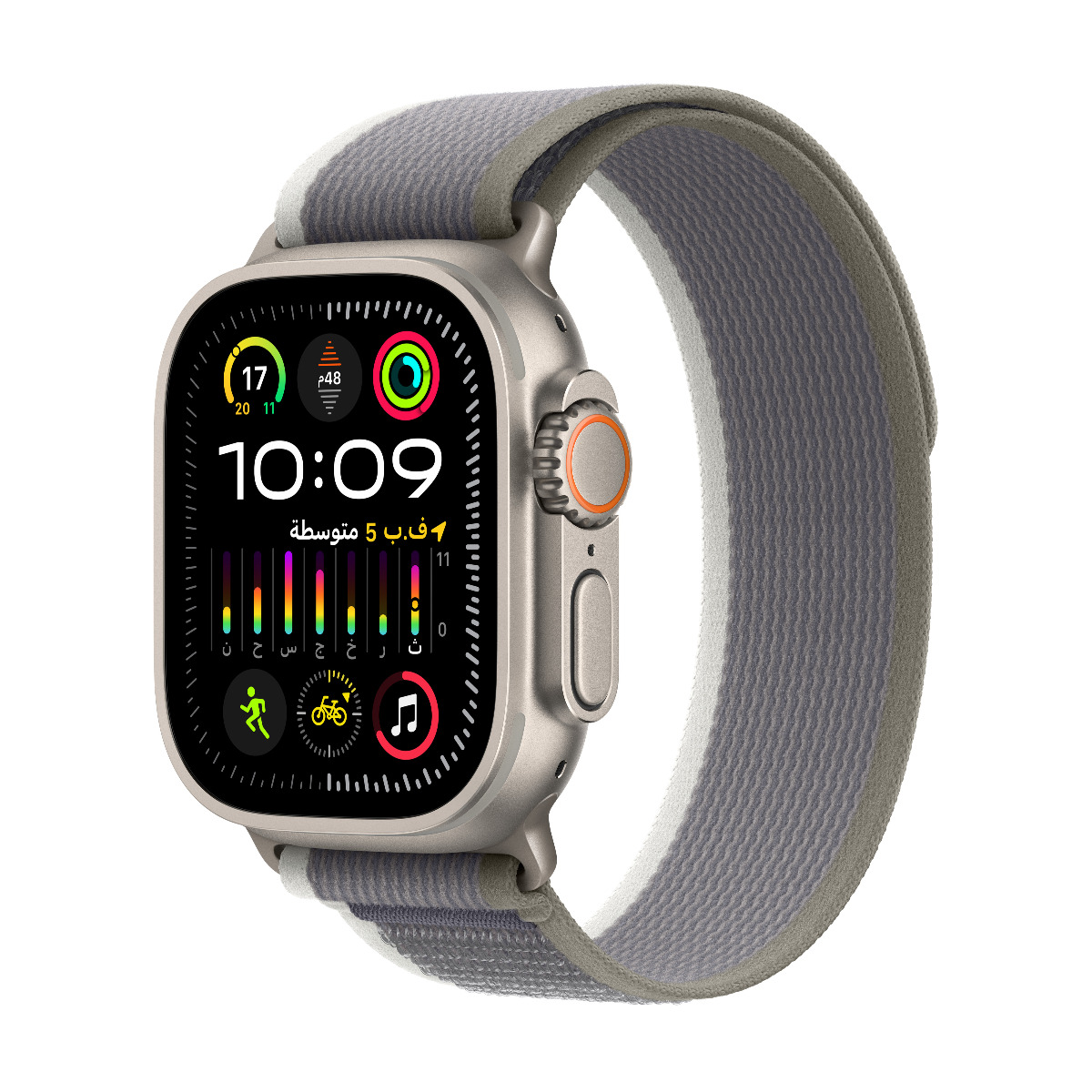 Apple Watch Ultra 2 GPS + Cellular, 49mm Titanium Case with Green/Grey Trail Loop - M/L, MRF43AE/A