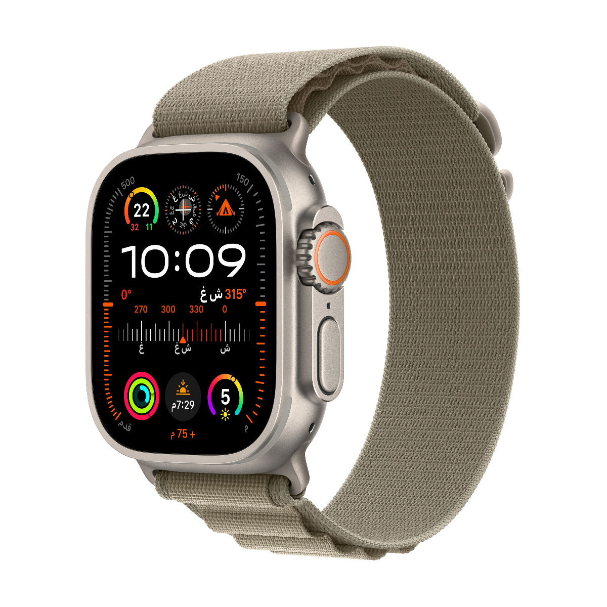 Apple Watch Ultra 2 GPS + Cellular, 49mm Titanium Case with Olive Alpine Loop - Large, MRF03AE/A
