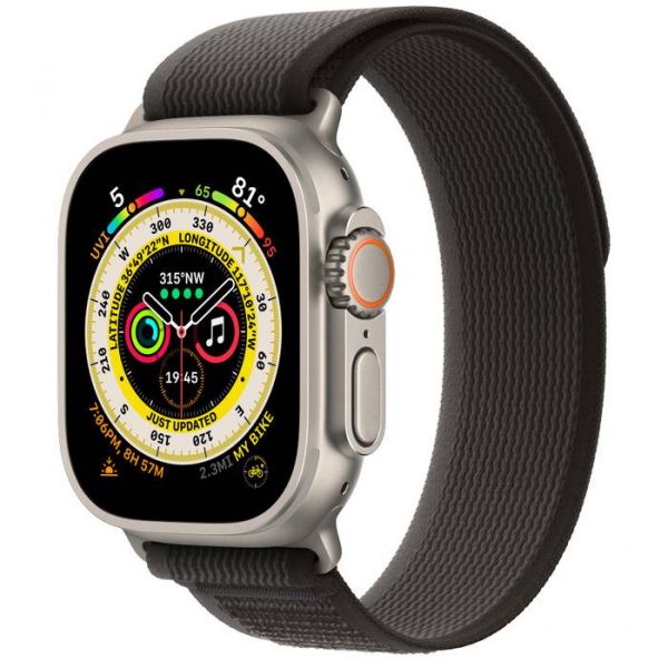 Apple Watch Ultra GPS + Cellular, 49mm Titanium Case with Black/Gray Trail Loop , M/L - MQFX3AE/A