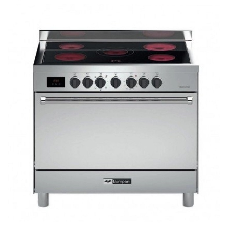 BOMPANY Electric Ceramic Oven 60 x 90 cm, 5 Burners Electric, Full Safety, 8 Programs + Internal Fan, Made in Italy, Steel - TECH9008VTCTPIX