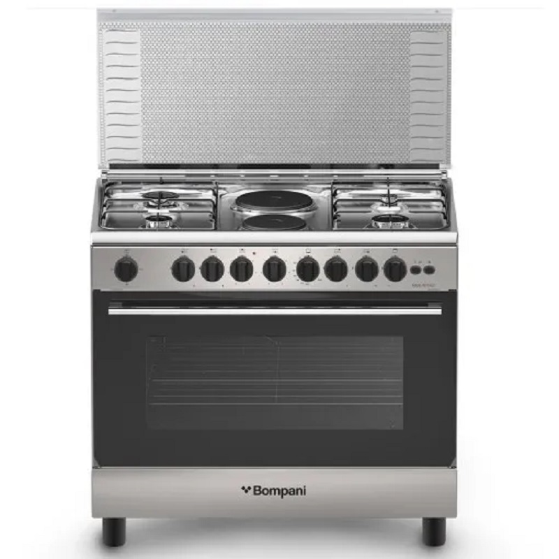 BOMPANY Gas oven + Electric 60 x 90 cm, 4 burners, gas + 2 electric, full safety, light grille, Italian Industry, steel - ESSENTIAL90GG42IX