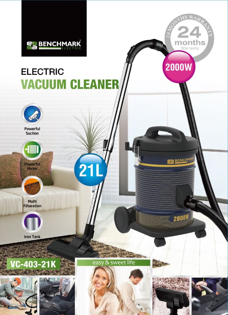 BENCHMARK Vacuum Cleaner , 2000W , 21liter, Drum, Black -VC-403-21k