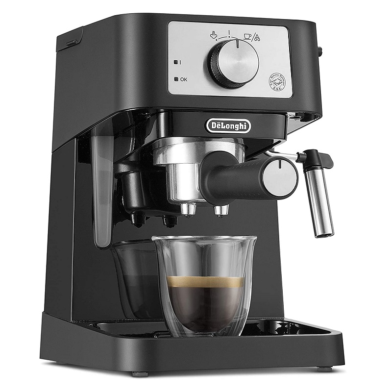 DELONGHI Coffee Maker Espresso Machine 1100W, 1 Liter Water Tank, 15 Bar, Manual Cappuccino System, Cup Holder, Black - DLEC260.BK