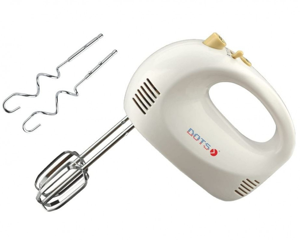 Dots Mixer ,Five Speeds , two chromed beaters and hooks, 250 W, White,BTR-538