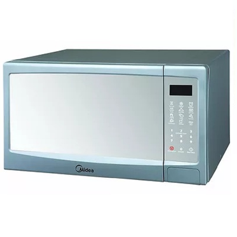 MIDEA microwave 42 liter, 1100W, 345 mm disc diameter, digital menu, grill, gray cavity, silver color with mirror - EG142AWIS 