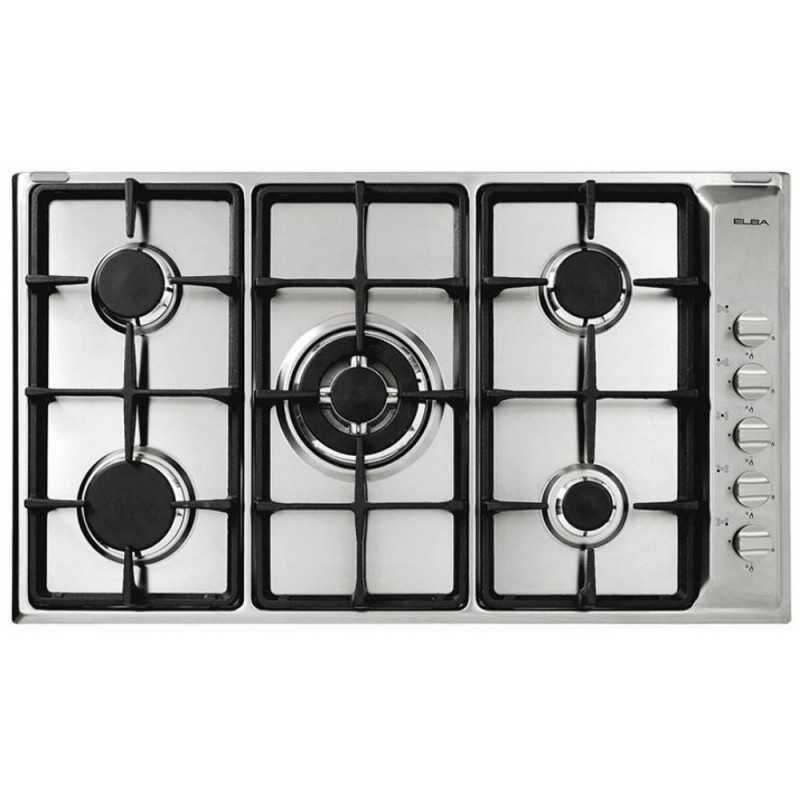 ELBA Built-in gas surface, size 90 cm, 5 Eyes, full safety, triple eye, auto ignition, Steel - E95-545X