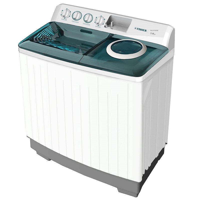 FISHER Washing Machine Twin Tub 7 Kg, Drying 5 Kg, Big Spring for Better Cleaning, Chinese Industry, White - FW-P7000N