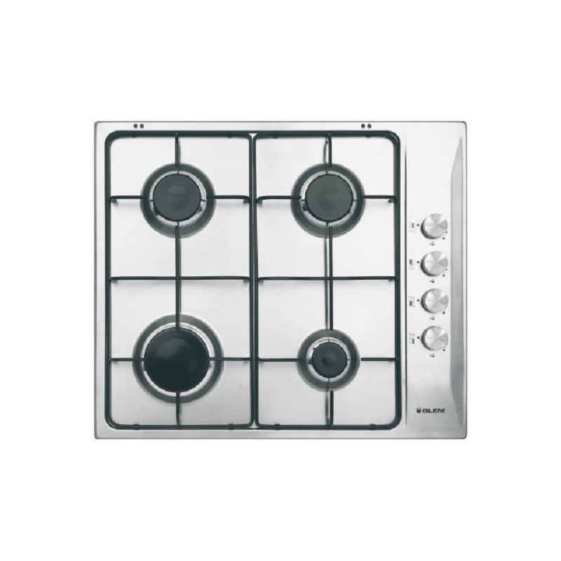 Glem Gas built-in Gas surface 60 cm, 4 gas burners, side control safety valve eyes, heavy-duty coated iron grille, electronic ignition - GTL64IX