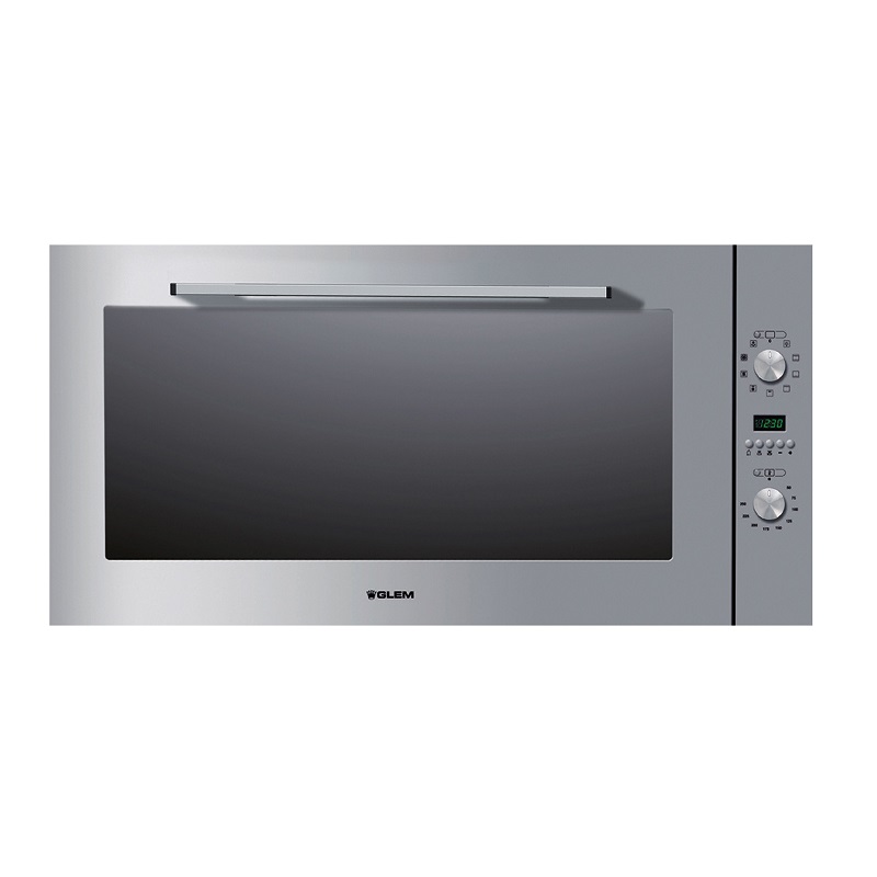 Glem Gas Electric Built-in Oven Size 90 cm, internal fan for heat distribution, triple glass for the oven door, electronic programmer, 9 functions, heat insulator with detachable glass door, 79 liters, Steel - F991XP