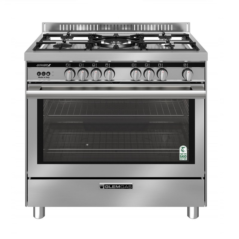 Glem Gas Oven 90 x 60 cm 5 Burners Gas, Full Safety, Multifunction, Fan, Made in Italy, Steel - ST967GIFSMF