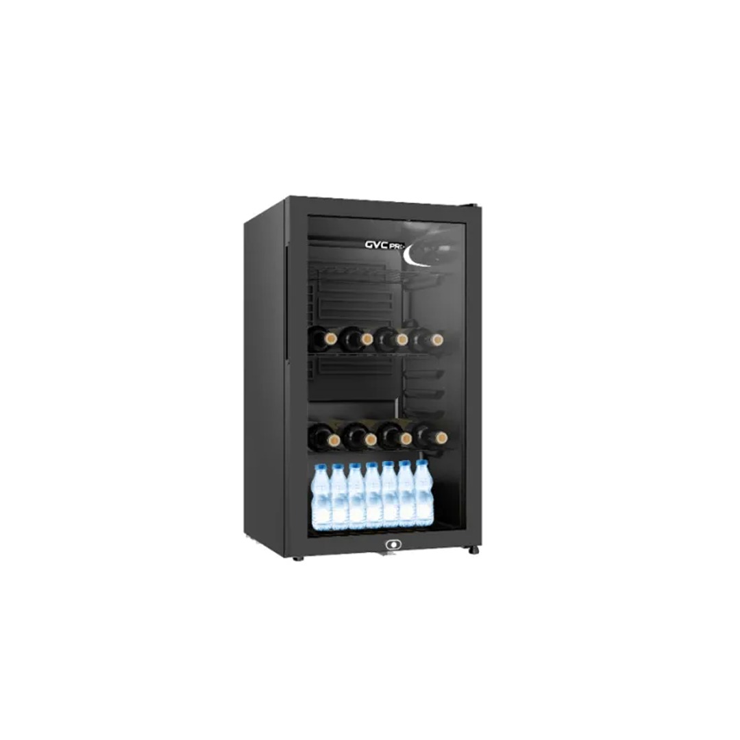 GVC Pro Single Door Display Refrigerator 3.2Cu.Ft, 90 Ltr, 5060HZ, Glass Door, Black - GVRG-155