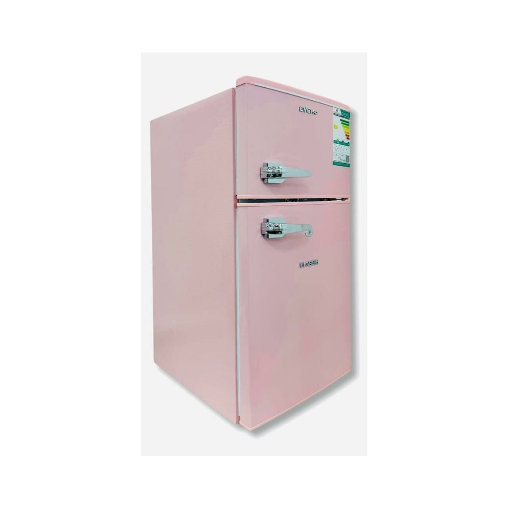 Gvc Pro Two-Door Refrigerator, 3 Feet, 85 L, 2 Shelves, One Drawer For Storage, Freezer 25 L, Pink, Gvrg-199