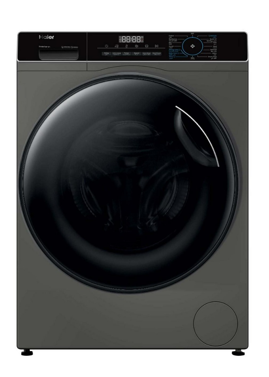 Haier Washing Machine Front Load 8 Kg, Drying 75%, 1200 cycles, 14 Programs, Allergy Care - Steam - Inverter Motor, Silver - HW80-BP14939S6