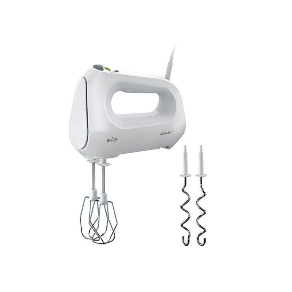 Braun Hand Mixer, Multimix 1, 400 W, Two Whisks And Two Kneading Parts, 4 Speeds, Cable Length 1.40 Cm, White, Hm1010Wh