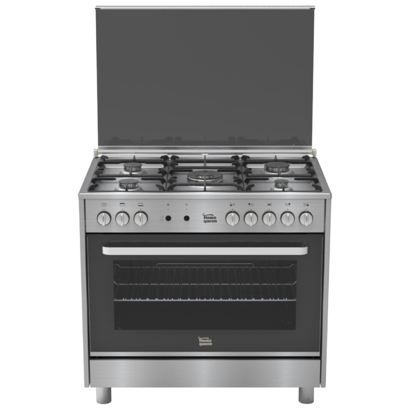 Home Queen Gas Oven 60x90cm, 5Burner, Cast iron grids, Grill, Interior Cooling, Steel - HQG96X