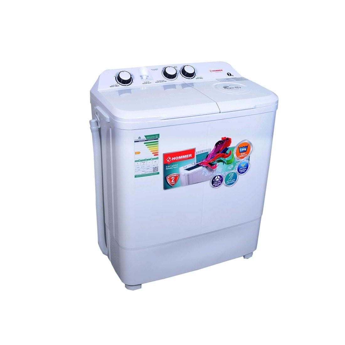 Hommer Home Washing Machine, Twin Tub, 7 Kg, White, HSA404-12