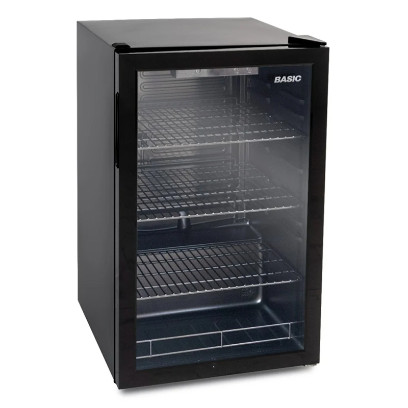 BASIC Mini Display Refrigerator, Size 3.3 Feet , 94 Liters, Full Glass Door, Black - BRS-SC94ML