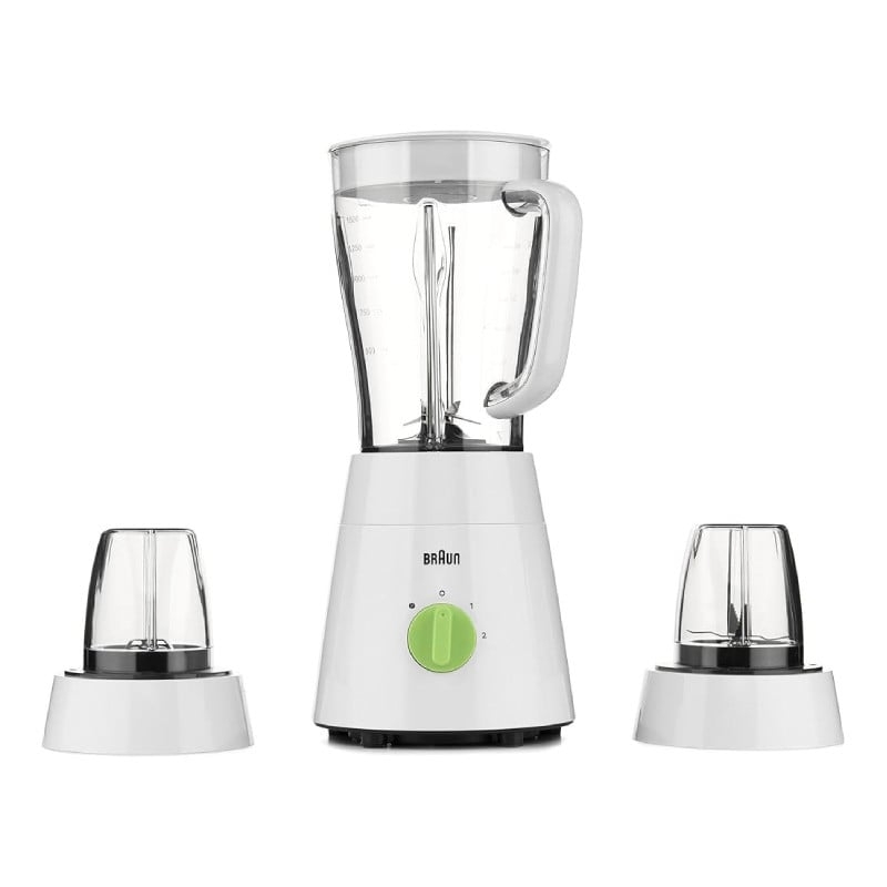 Braun Hand Blender, 500 W, 1.75 L, Two Speeds, Grinder And Chopper, Quadrilateral Stainless Steel Blade, Two Blades For Cutting And Two Blades For Assembly, White, Jb0153Wh