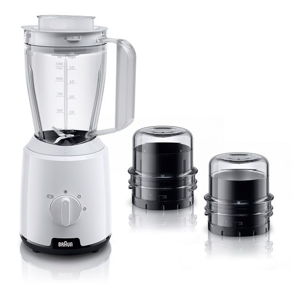 Braun Blender, Power Blend 1, Tri-Action Technology, 600 W, 1.5 L, 2 Speeds With Pulse Feature, White, Jb1023Wh