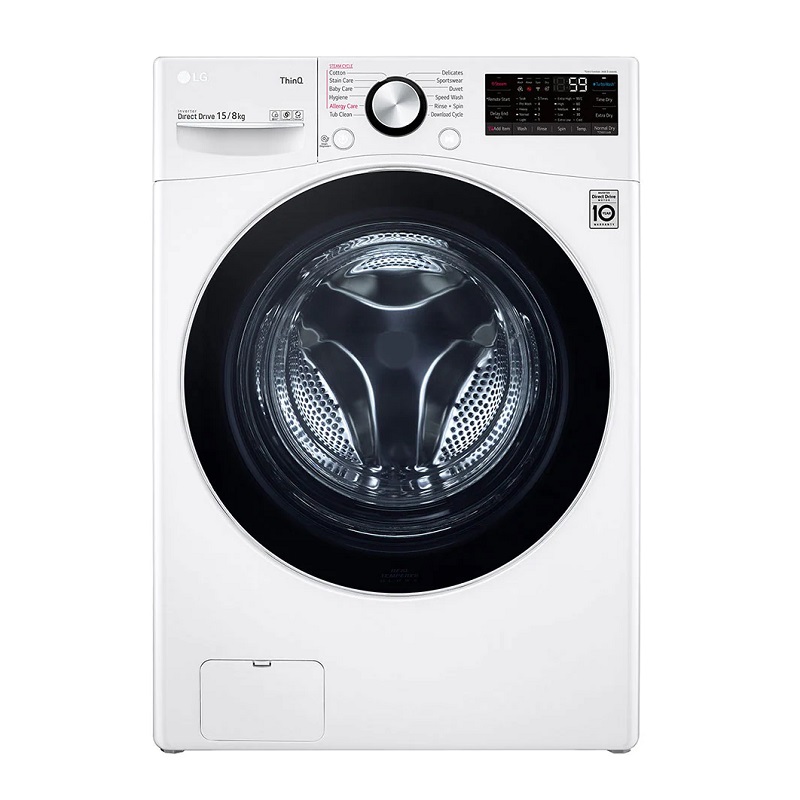 LG Front Load Washing Machine 15 Kg, Drying 75%, 6 Motions, Turbo Wash, Wi-Fi, Direct Drive Motor, White - WF1510WHT