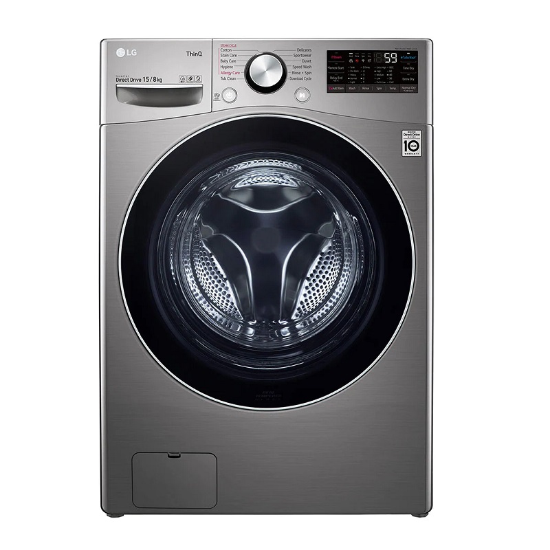 LG Front Load Washing Machine 15 Kg, Drying 75%, 6 Motions, Turbo Wash, Wi-Fi, Direct Drive Motor, Silver Steel - WF1510XMT