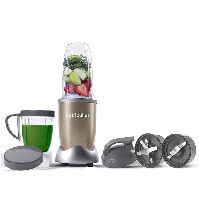 NUTRIBULLET Fruit Mixer 900W, With 10 Pieces Of Various Sizes For Juice And Nuts, Gold - NB9-1012