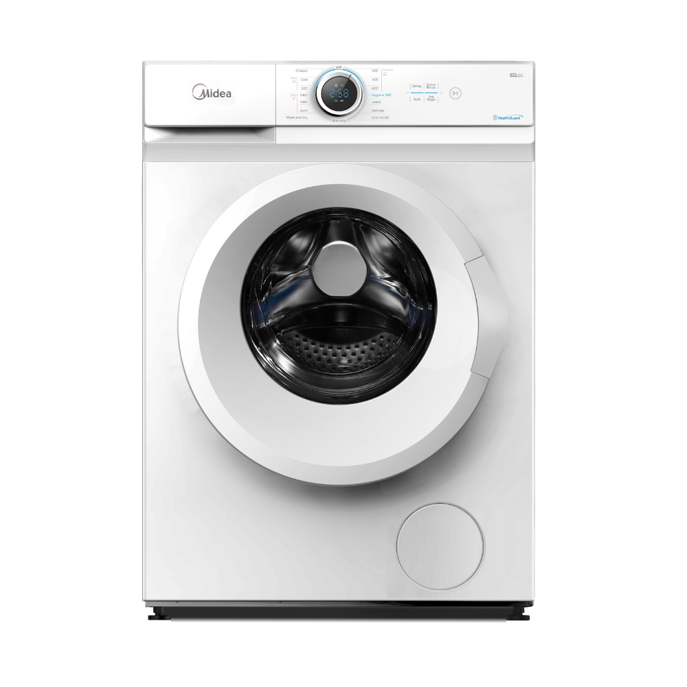 MIDEA Washing Machine Front Load 8 Kg, Dry 5 Kg, Drying 100%, 15 Programs, Inverter, Steam Spare Parts, White - MF100D80WSA