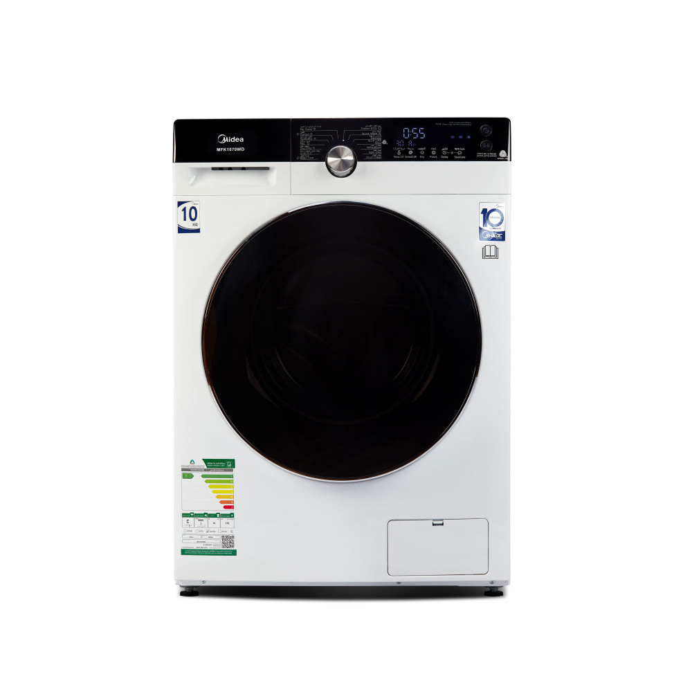 MIDEA Automatic Washing Machine Front Loading 12 kg, Dry 8 kg, 100% Dryer, 16 programs, Inverter, Spacer steam, White - MFK1280WD