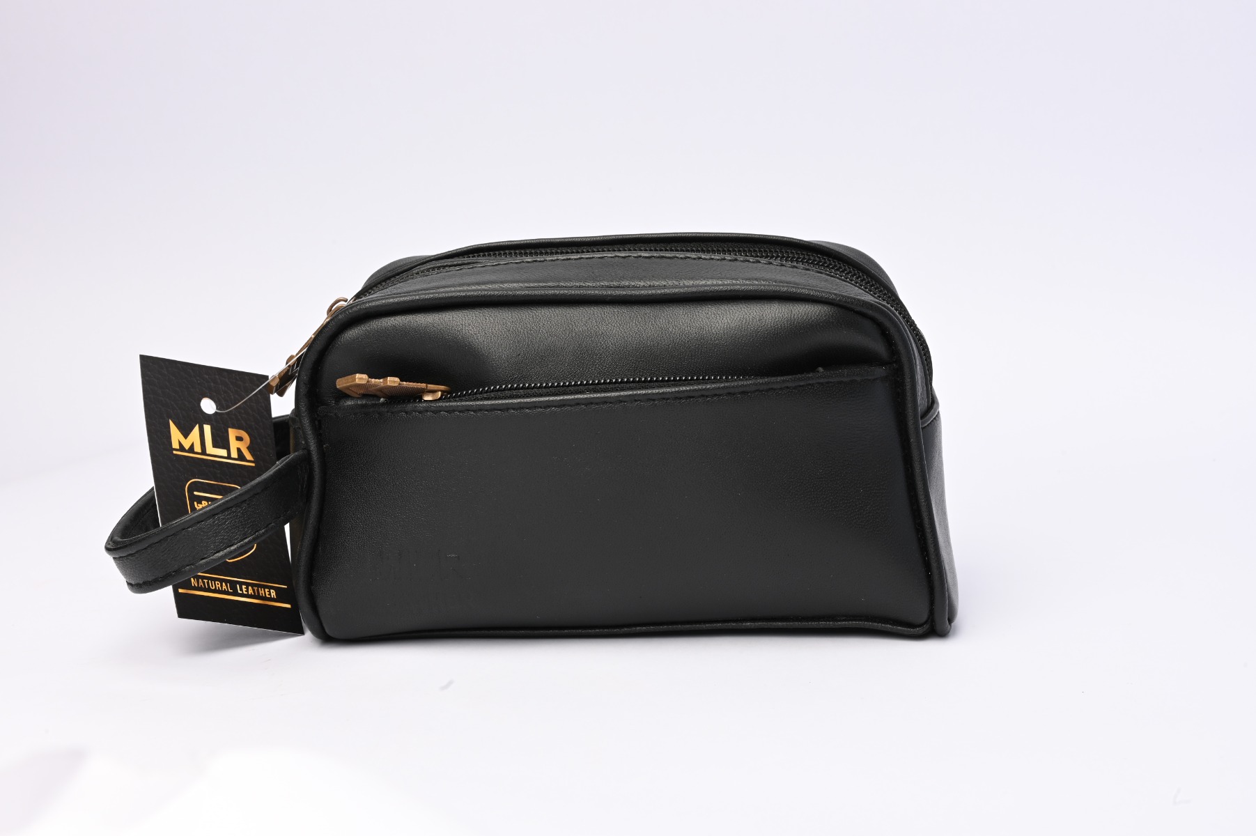 MLR hand bag size 6 x 19 x 25 cm, genuine genuine leather of lamb or sheep skin, black - MLR-H001