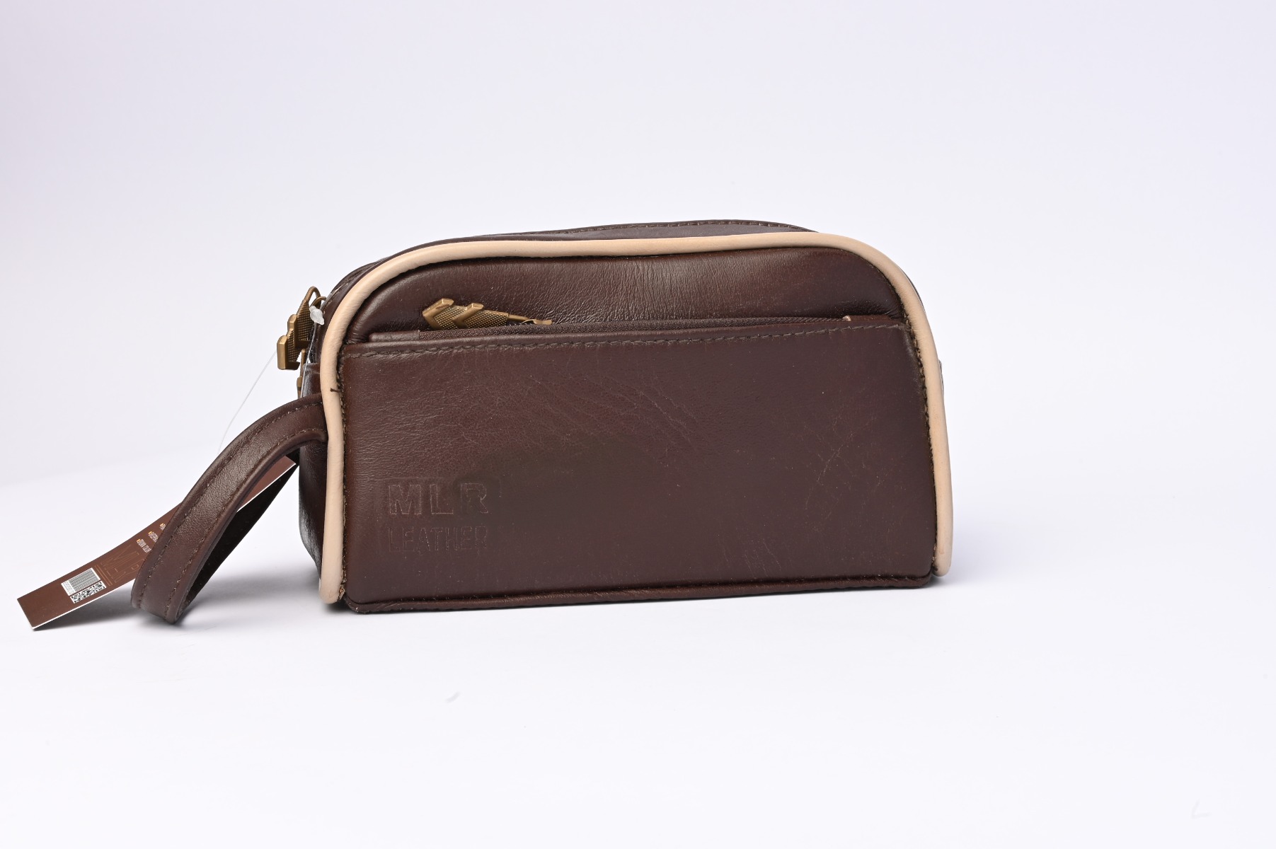 MLR hand bag size 6 x 19 x 25 cm, genuine genuine leather of lamb or sheep skin, Brown - MLR-H002