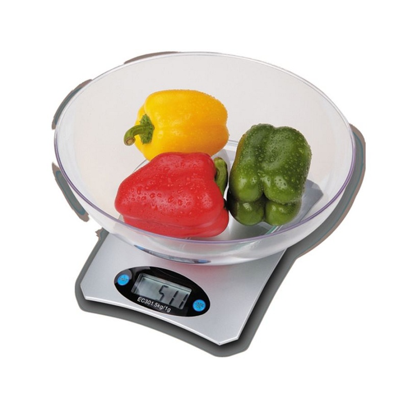 ATC Kitchen balance maximum capacity 5 kg, electronic screen 4 mm, glass protection with a capacity of 2.2 liters - H-KS352