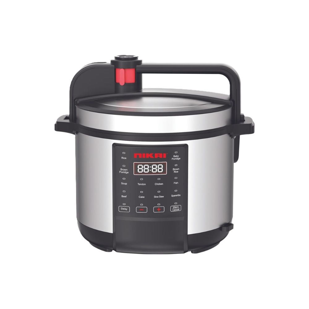 Nikai Pressure Cooker, 6 Liters, 15 Programs, 1000 Watts, Led Display Screen, 9 Systems, Silver,NEP682DX