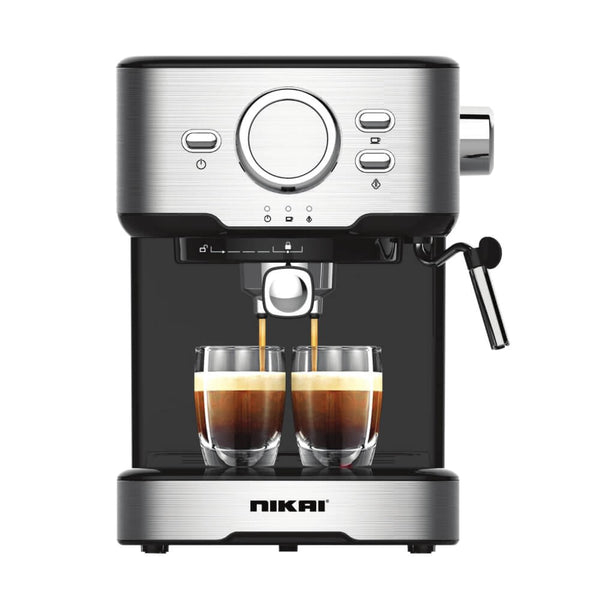 Nikai Espresso Machine 850W, 1.5L, Control panel, 2Stainless Steel Cups, Silver/Black- NEM1990A