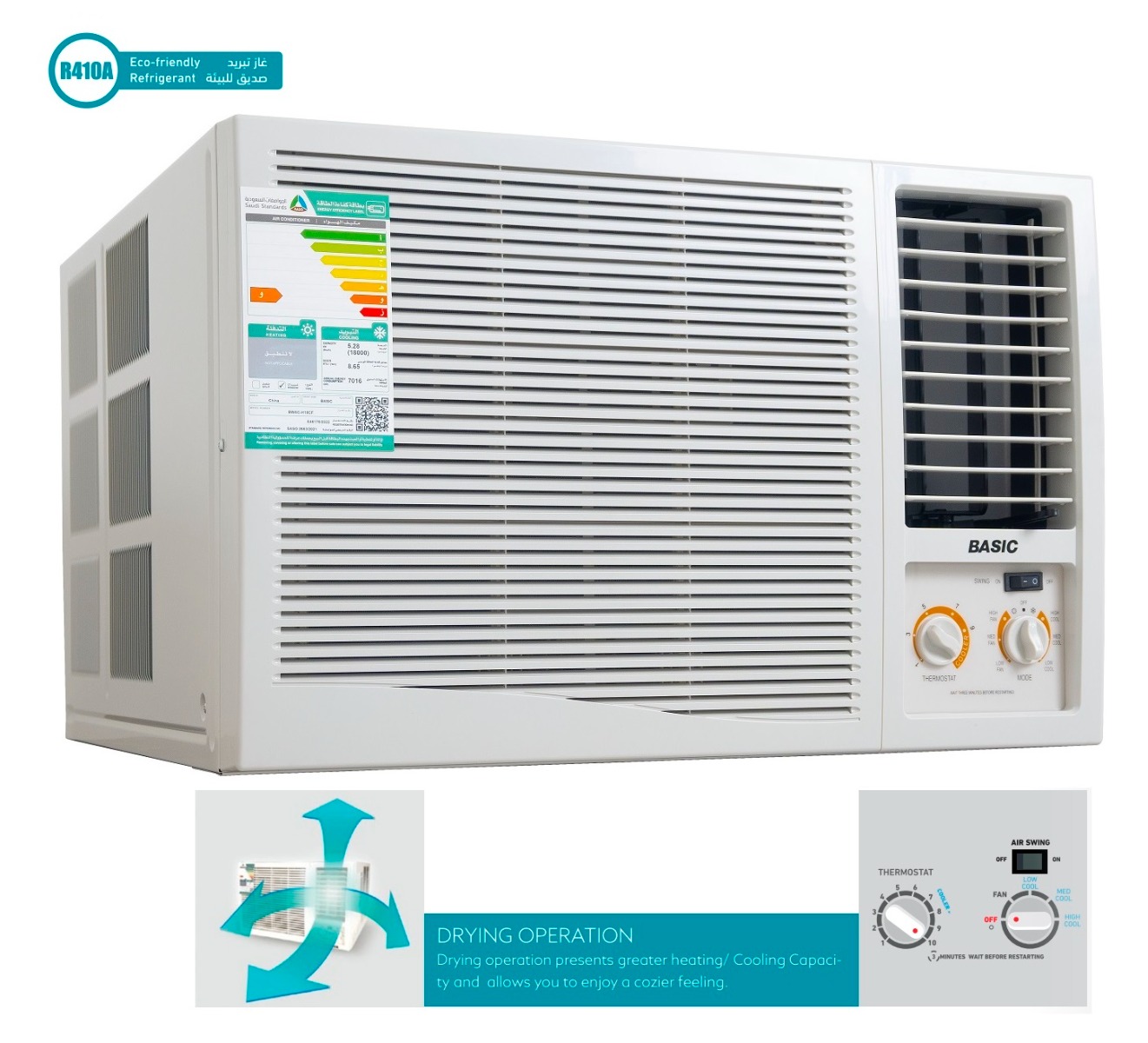 BASIC Window Air Conditioner Rotary, Cold Only, 18000 BTU, White, BWAC-H18CF