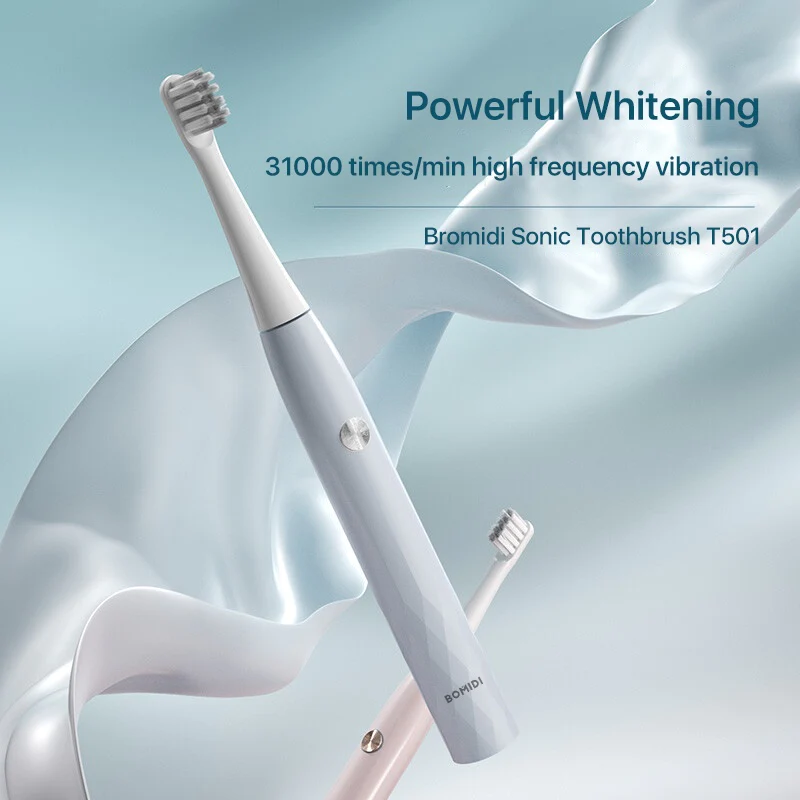 بوميدي فرشاة أسنان كهربائية سونيك، ثلاثة أوضاع تنظيف سريعة، قابل لإعادة الشحن ، IPX7 مقاوم للماء، رمادي - T501