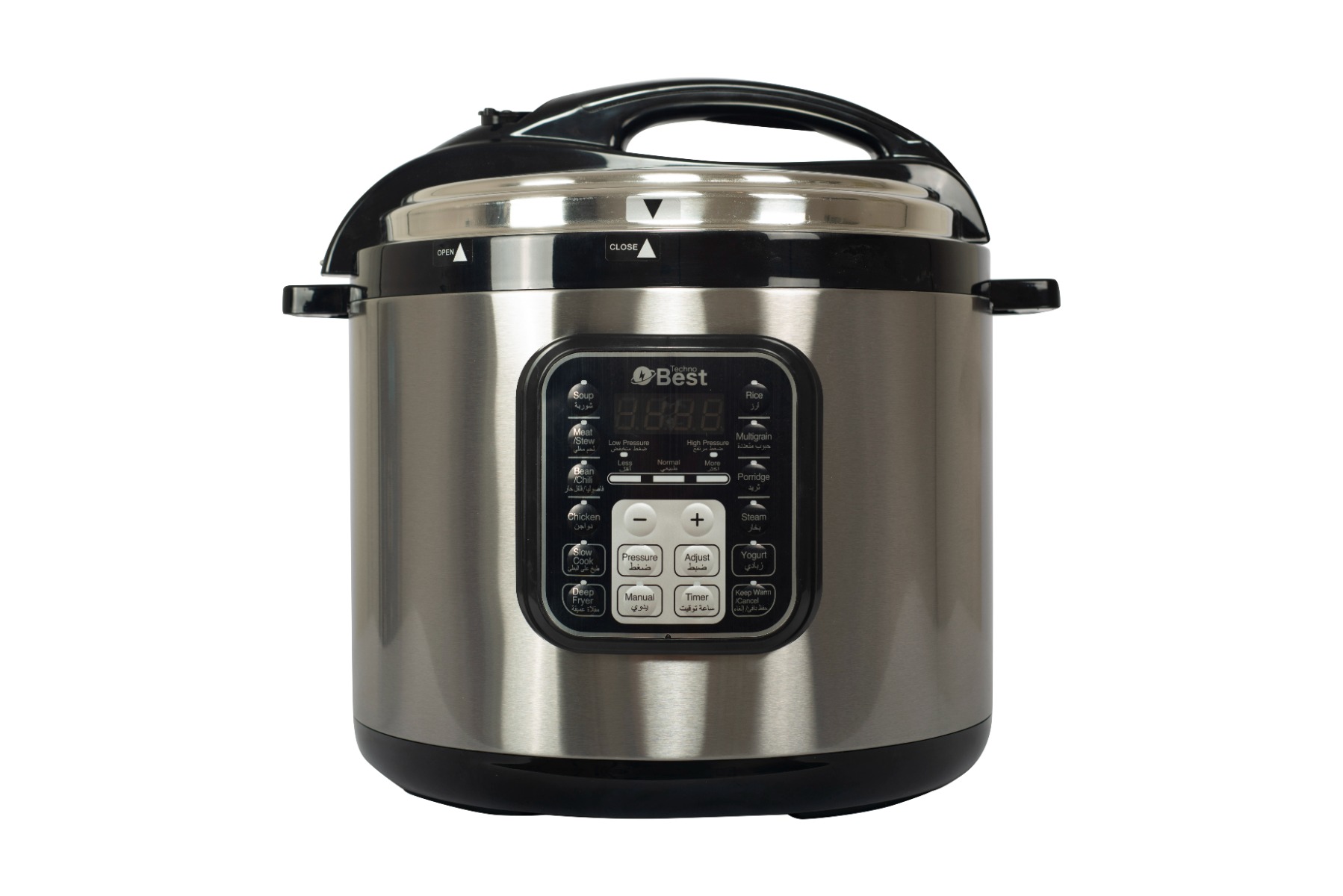 Techno Best pressure cooker 12-liter, 1600W, 12 smart cooking programs. Electronic touch panel - Silver - BPC-012 